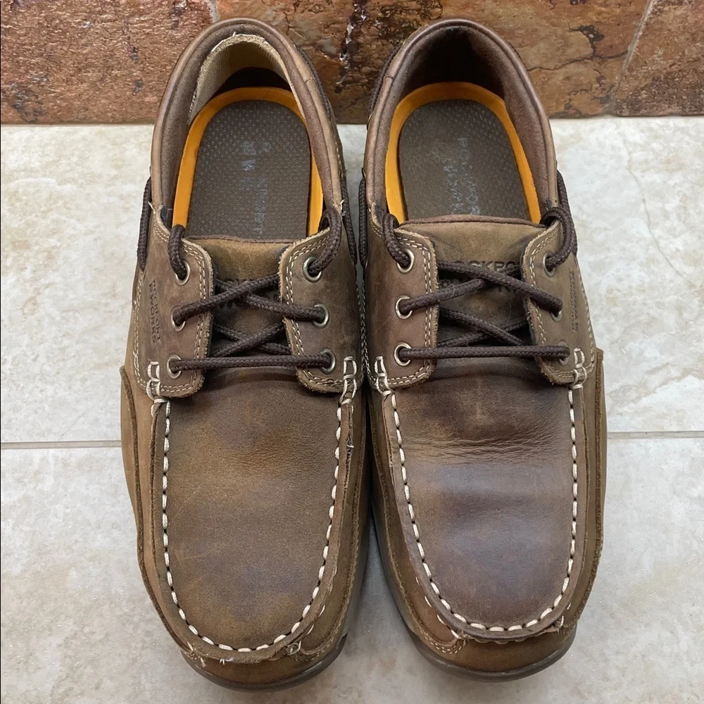 Rockport Shoes Size 9 M Brown Leather Lace Up Moc Toe Slip Resistant Works